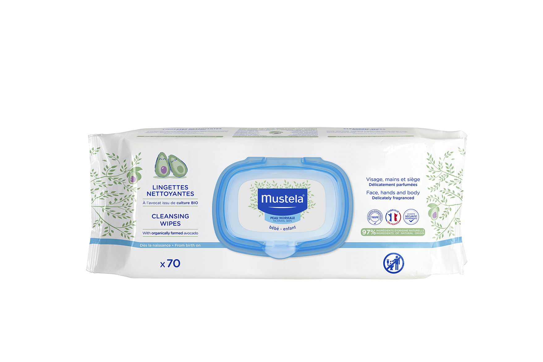 Mustela Bebe Cleansing Wipes - Lingettes nettoyantes pour bébés, 60 pcs